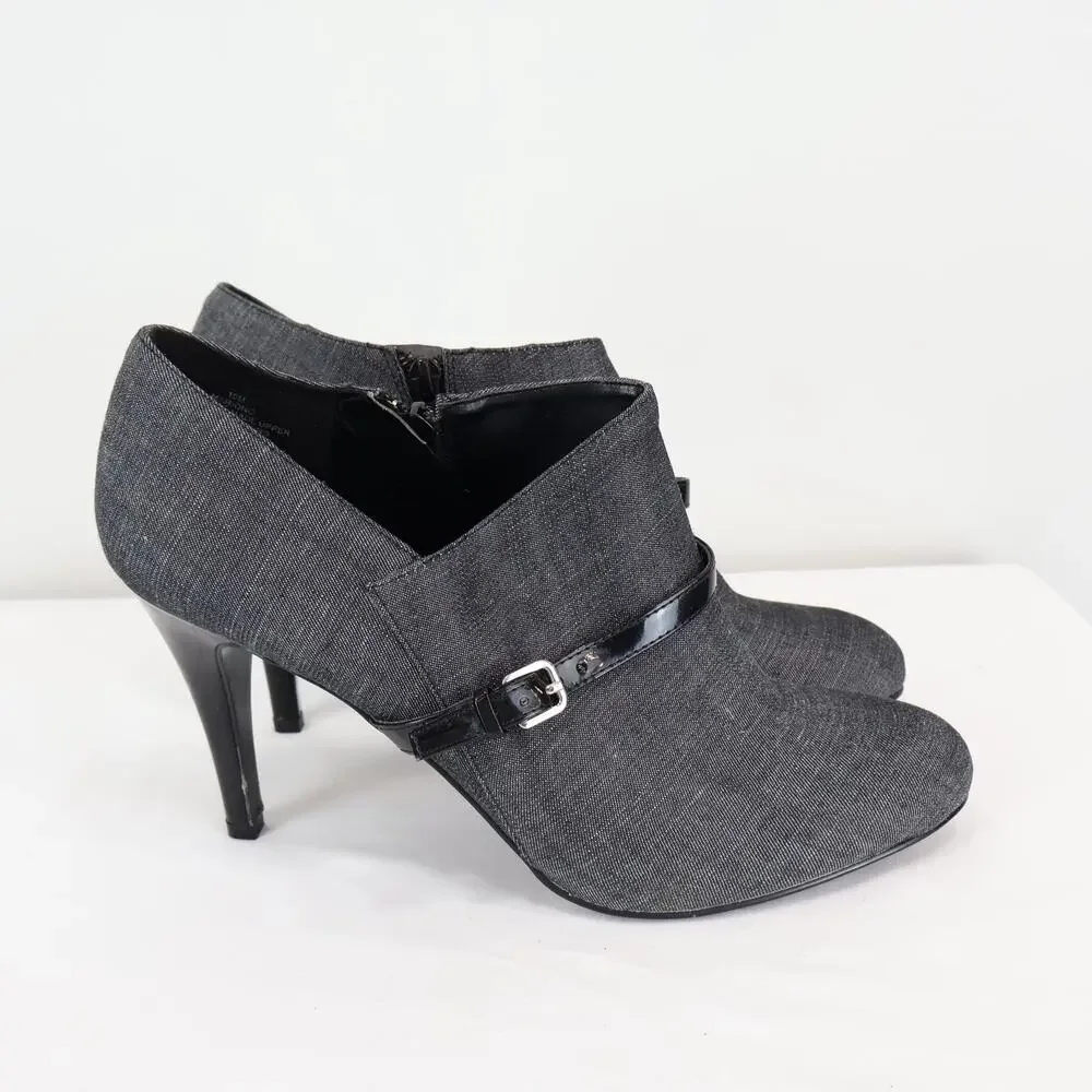 Nine West Mariono Grey Black Fabric Ankle Booties Size 10